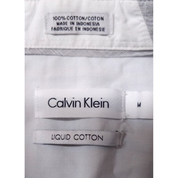 Calvin Klein Mens Medium Blue Plaid Liquid Cotton Long Sleeve Button-up Shirt - Picture 11 of 11